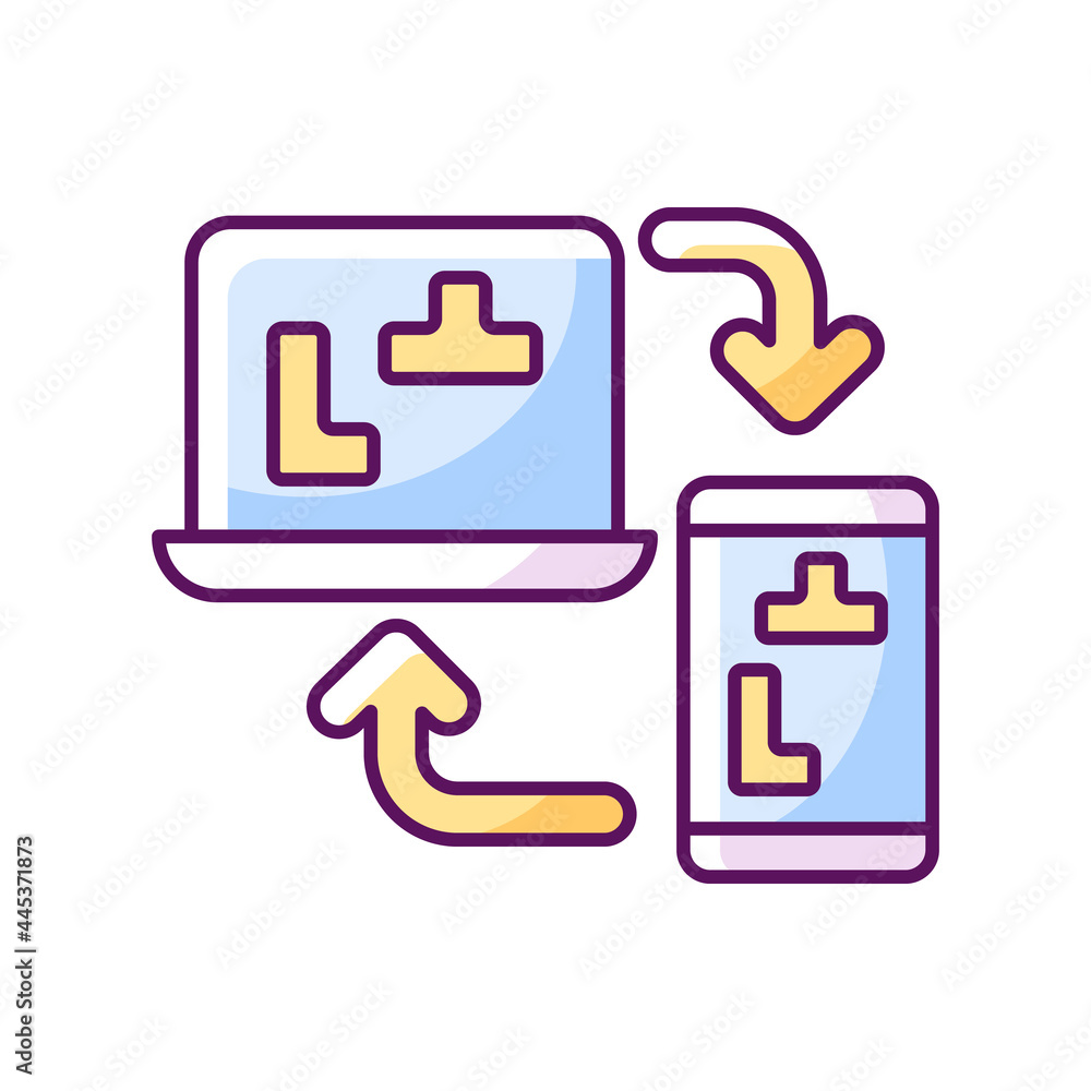 Poster cross platform online games rgb color icon. isolated vector illustration.. possibility to play in co