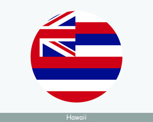 Hawaii Round Circle Flag. HI USA State Circular Button Banner Icon. Hawaii United States of America State Flag. The Aloha State EPS Vector