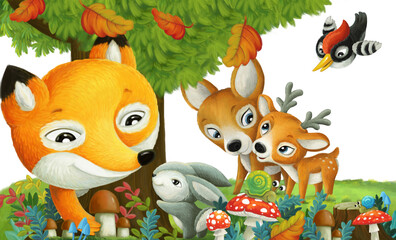 Fototapeta premium cartoon scene with forest animals friends illustration