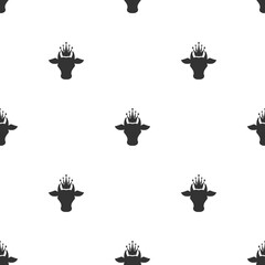Seamless ornament with Cow head and crown. Farm Animal pattern.
