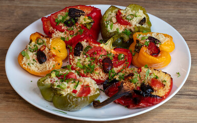 Tasty vegan dish of stuffed peppers