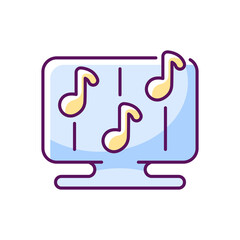 Rhythm games RGB color icon. Isolated vector illustration.. Special game of music theamed genre. Digital simulation of musical instruments perfomance. Fun time simple filled line drawing