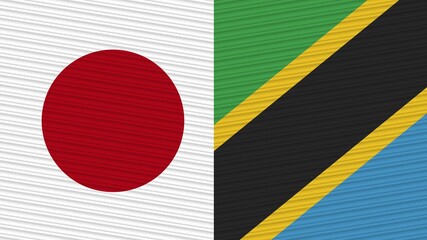 Tanzania and Japan Two Half Flags Together Fabric Texture Illustration