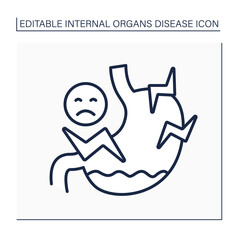 Stomach ache line icon. Indigestion, colic, dyspepsia, tummy ache. High pain. Stomach sick. Healthcare. Internal organs disease concept.Isolated vector illustration.Editable stroke