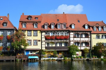 The historic quarter on the shore of Regnitz river at Bamberg, Germany