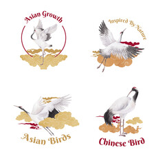 Logo design with Bird and Chinese flower concept,watercolor style
