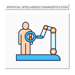 AI in medicine color icon. X-ray. Robot machine examine human body. Modern technology improves medicine. AI diagnostic concept. Isolated vector illustration