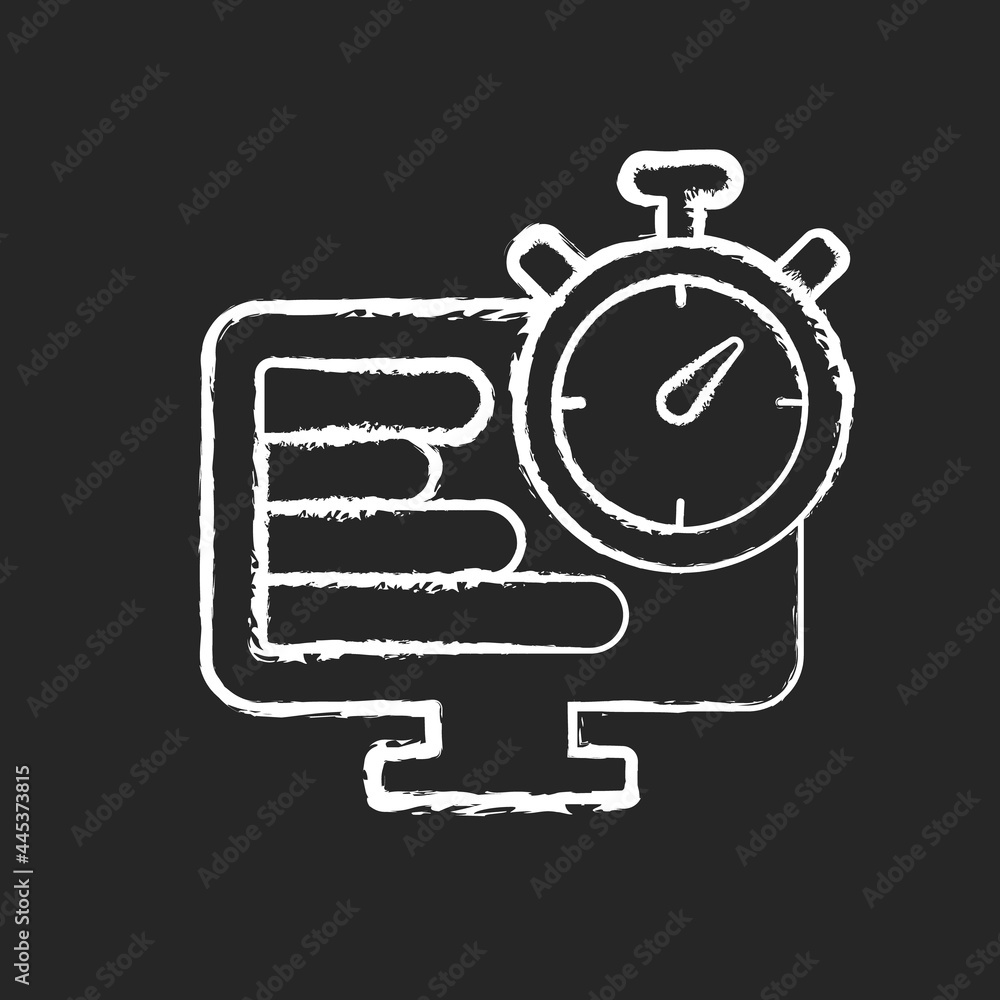 Poster time tracker chalk white icon on dark background. performance assessment on project. work hours trac