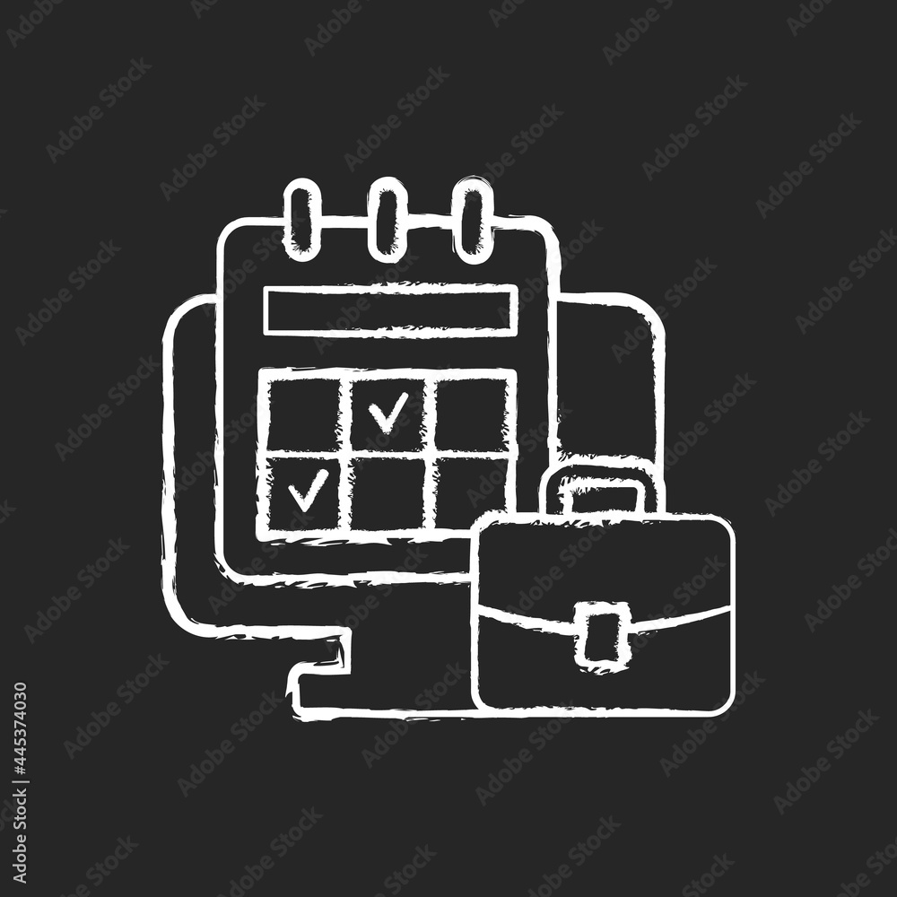 Poster online work calendar chalk white icon on dark background. schedule business dates and events. planni