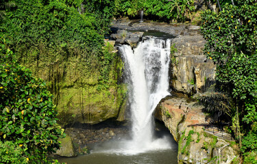Waterfall of Tegenungan in Gianyar regency of Bali Indonesia with strong fall clear water