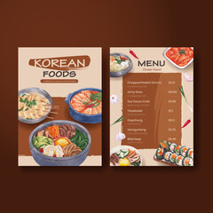 Menu template with Korean foods concept,watercolor style