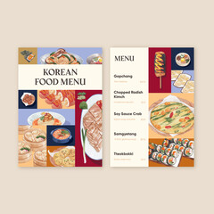 Menu template with Korean foods concept,watercolor style