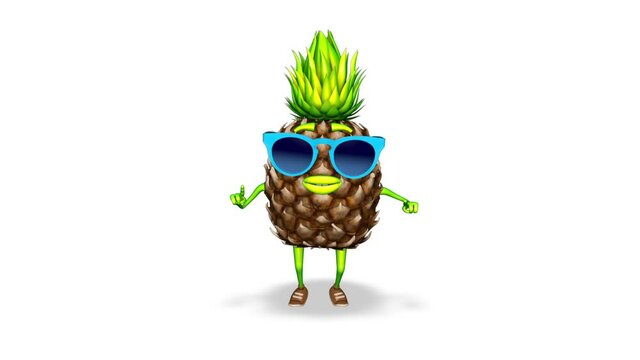 3d Character Pineapple Dance Loop on White Background