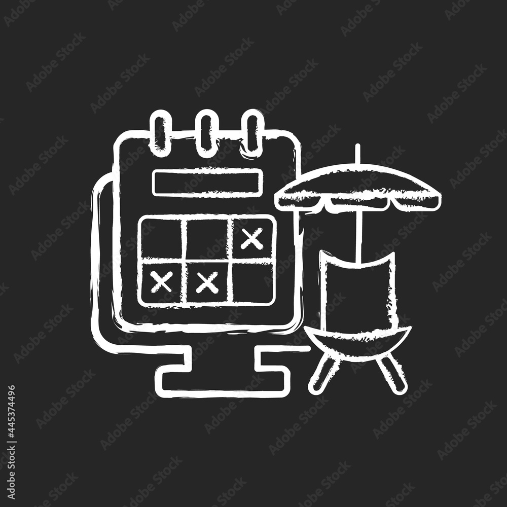 Poster tracking vacation time chalk white icon on dark background. schedule for leave dates for employee fr