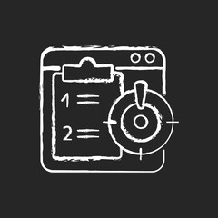 Priority task chalk white icon on dark background. Online reminder for important corporate project. Checklist for business management. Work monitoring. Isolated vector chalkboard illustration on black