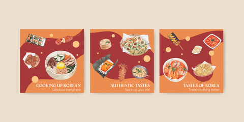 Banner template with Korean foods concept,watercolor style