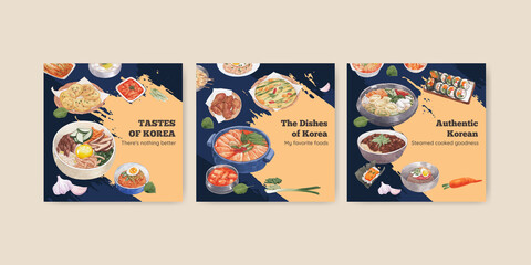 Banner template with Korean foods concept,watercolor style