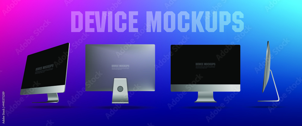 Poster realistic personal computer from different angles. 3d projection pc. presentation of a new generatio