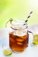 Espresso tonic - refreshment summer drink with tonic water, lime and coffee
