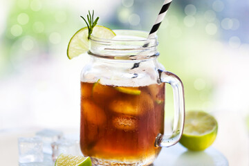 Espresso tonic - refreshment summer drink with tonic water, lime and coffee