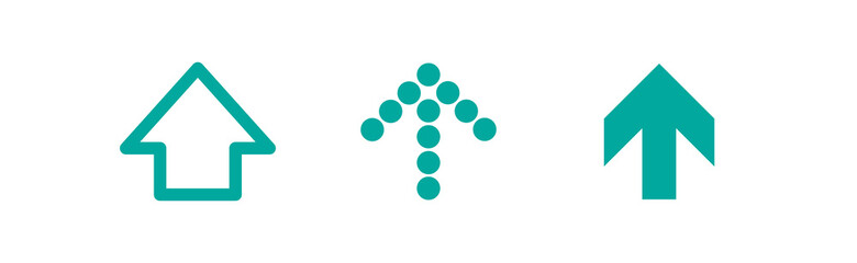 three blue squared arrows up icon. swipe up buttons set. Isolated on white.