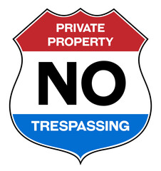 Private property no trespassing warning sign in english - obrazy, fototapety, plakaty