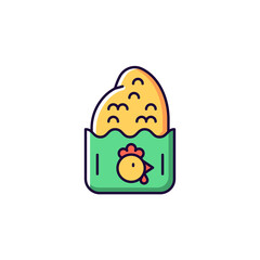 Crispy chicken cutlet RGB color icon. Isolated vector illustration. Taiwanese style fried street food. Night markets. Breading bird meat. Savory snack simple filled line drawing