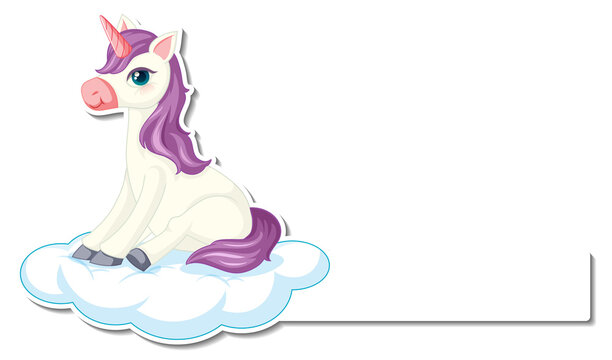 Cute unicorn stickers with blank banner template