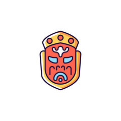 Ghost mask museum red RGB color icon. Isolated vector illustration. Taipei attractions. Depict disfigured creepy creature. Gruesome death indulgences warning simple filled line drawing
