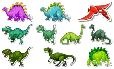 Sticker set with different types of dinosaurs cartoon characters © GraphicsRF