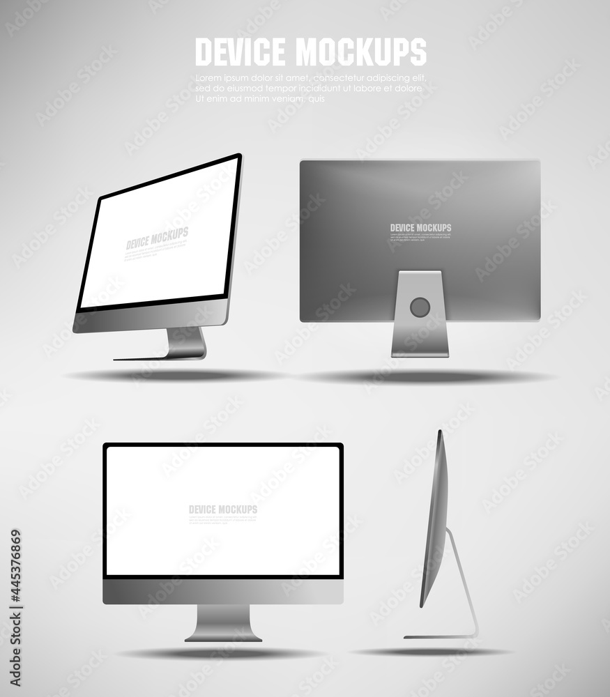 Poster presentation of a new generation computer. realistic personal computer from different angles. 3d pro