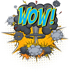 Word Wow on comic cloud explosion background
