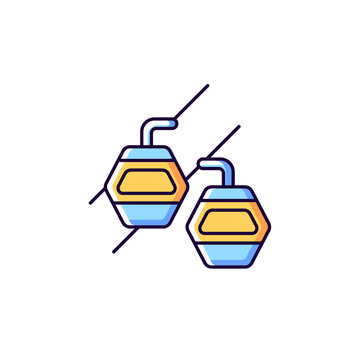 recommend clip art: Maokong gondola RGB color icon. Isolated vector illustration. Lift transportation. Crystal travel cabins. Asian trip. Taiwan cable car. Mountain chariot simple filled line drawing