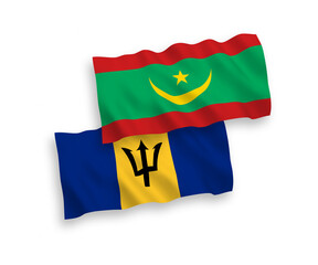 Flags of Islamic Republic of Mauritania and Barbados on a white background