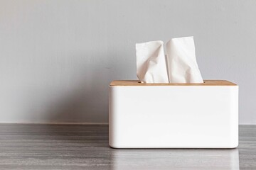 Square white wooden box for tissue paper towels