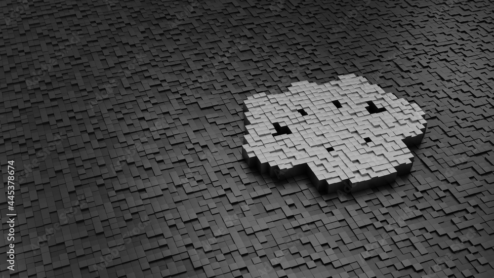 Poster 33d rendering cubes in shape of symbol of balance light colored on dark