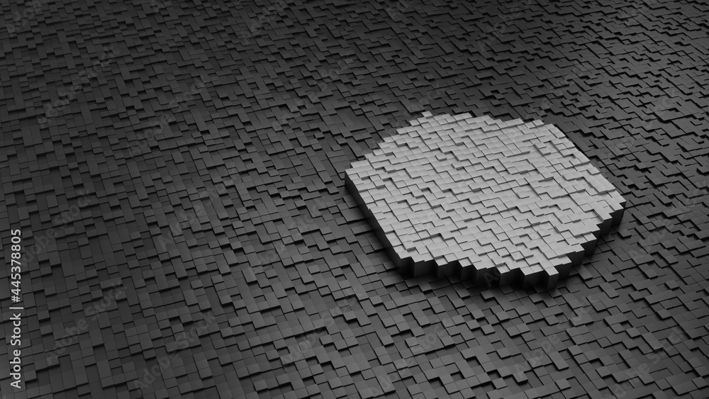 Poster 33d rendering cubes in shape of symbol of benzene light colored on dark