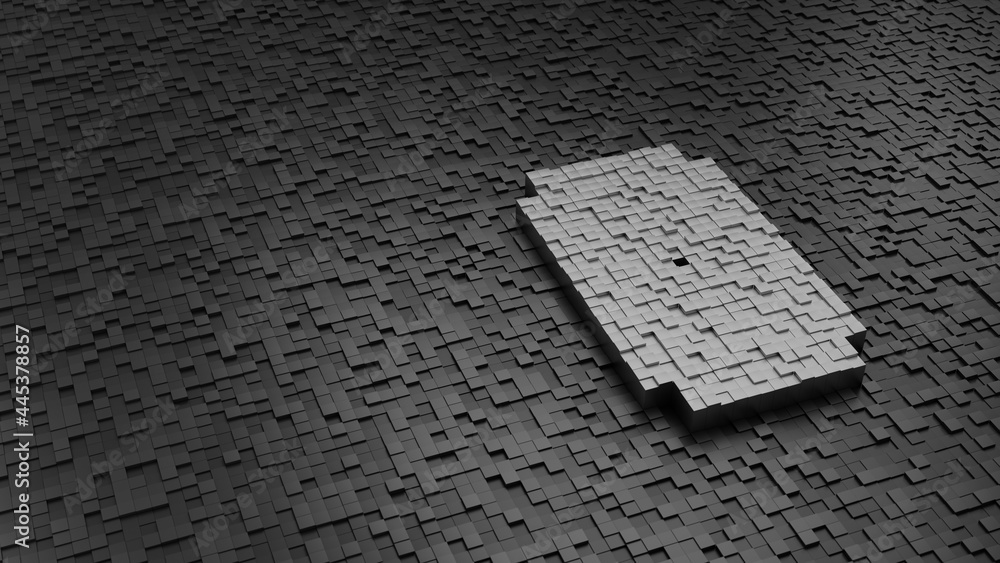 Poster 33d rendering cubes in shape of symbol of blade light colored on dark