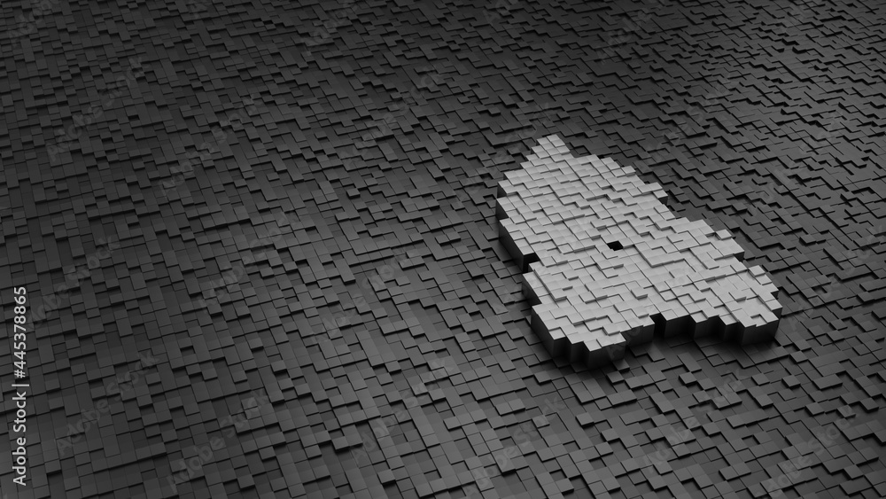 Poster 33d rendering cubes in shape of symbol of bonfire light colored on dark