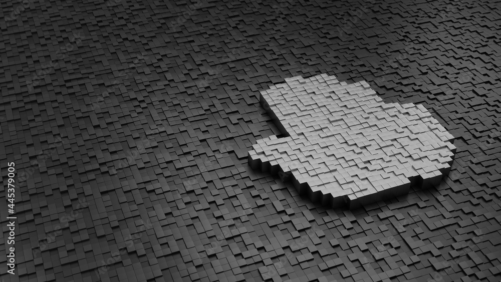 Poster 33d rendering cubes in shape of symbol of clean hand light colored on dark