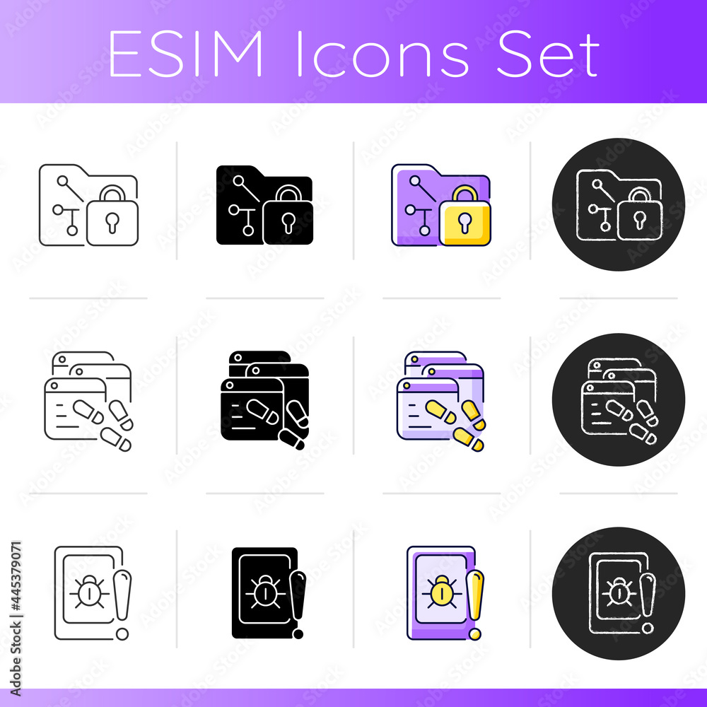 Poster internet privacy icons set. data encryption. digital footprints. web beacon. security methods. stati