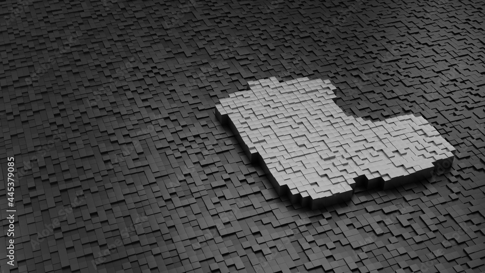 Poster 33d rendering cubes in shape of symbol of cowboy boot light colored on dark