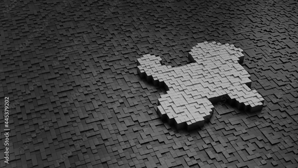 Poster 33d rendering cubes in shape of symbol of dog light colored on dark