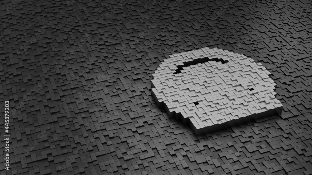 Poster 33d rendering cubes in shape of symbol of dog astronaut light colored on dark