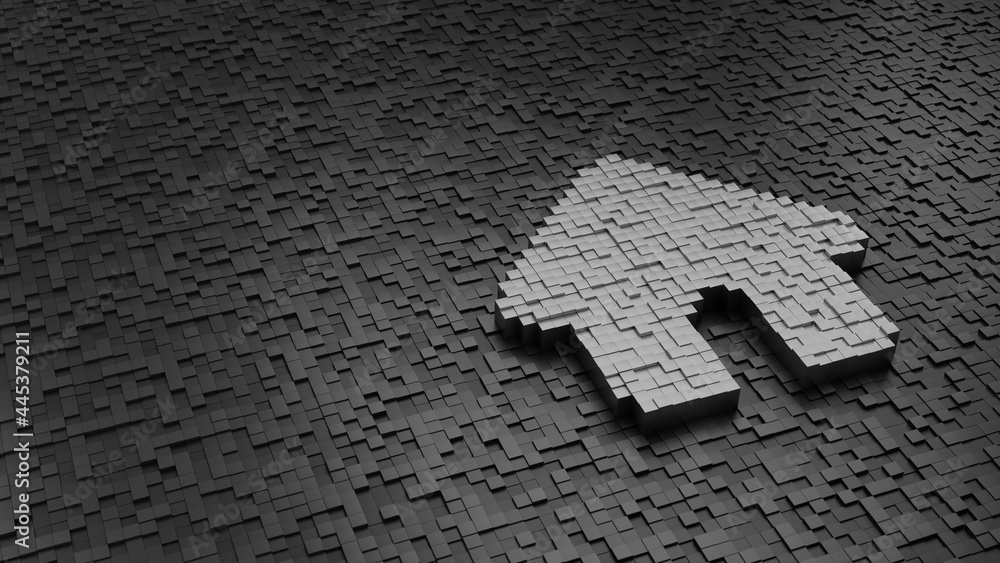 Poster 33d rendering cubes in shape of symbol of dog house light colored on dark