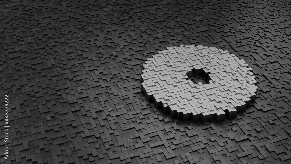 Poster 33d rendering cubes in shape of symbol of donut light colored on dark