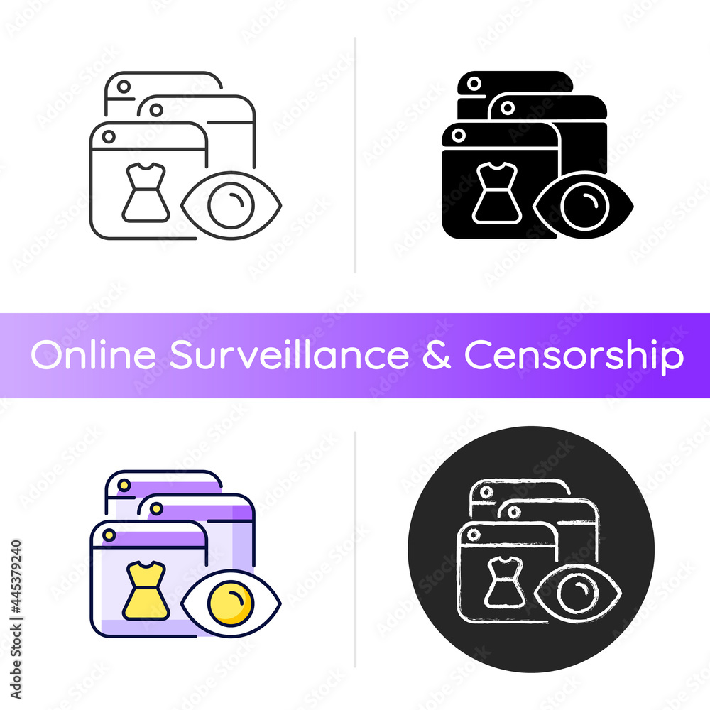 Poster online behavioral tracking icon. targeting advertisement. preference marketing. trailing user browsi
