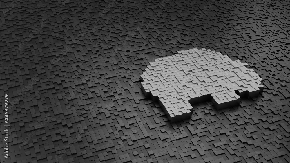 Poster 33d rendering cubes in shape of symbol of elephant light colored on dark