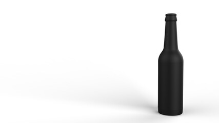 3d render black beer bottle on a white background. Modern design. Backgrounds for kitchen interior