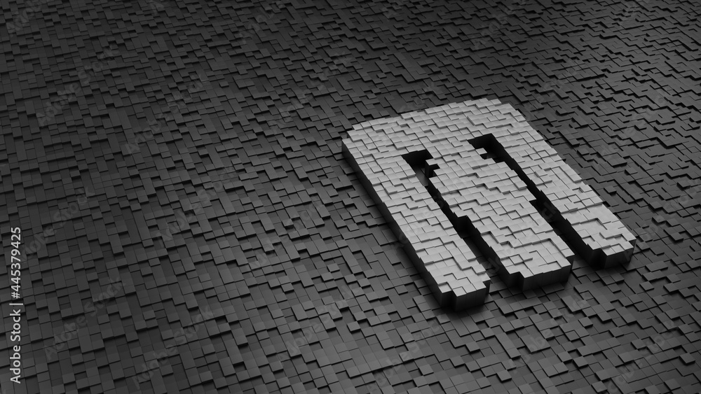 Poster 33d rendering cubes in shape of symbol of frame metal detector light colored on dark